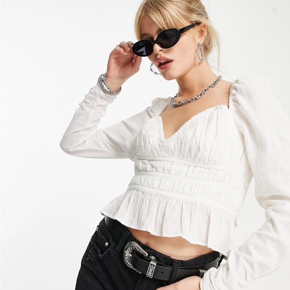 Free People Chloe Puff Sleeve Blouse Smocked Peasant Top Size XS - Picture 13 of 14